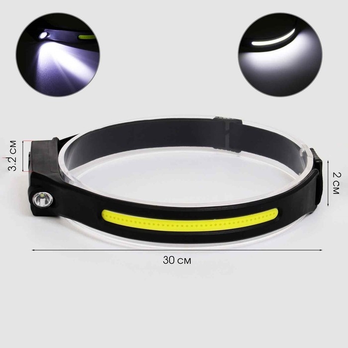 Фонарь налобный аккумуляторный 350 лм, 1200 мАч, COB, XPE, 5 режимов, IPX4