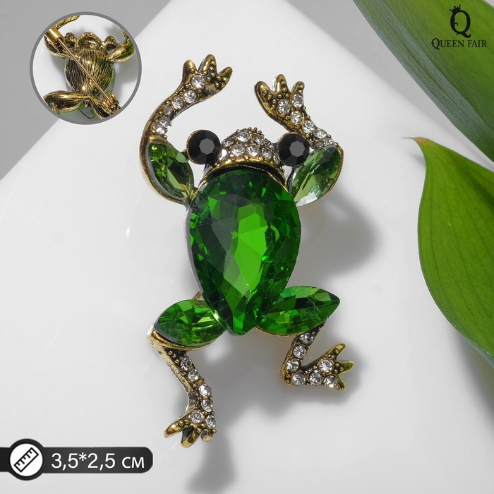 Брошь «Лягушка» драгоценная, цвет бело-зелёный в чернёном золоте Брошь «Лягушка» драгоценная, цвет бело-зелёный в чернёном золоте