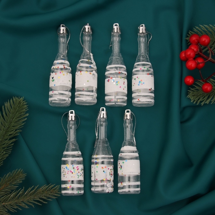Украшение ёлочное Украшение ёлочное "Бутылочка" (набор 6 шт) 11х3 см, прозрачно-белый