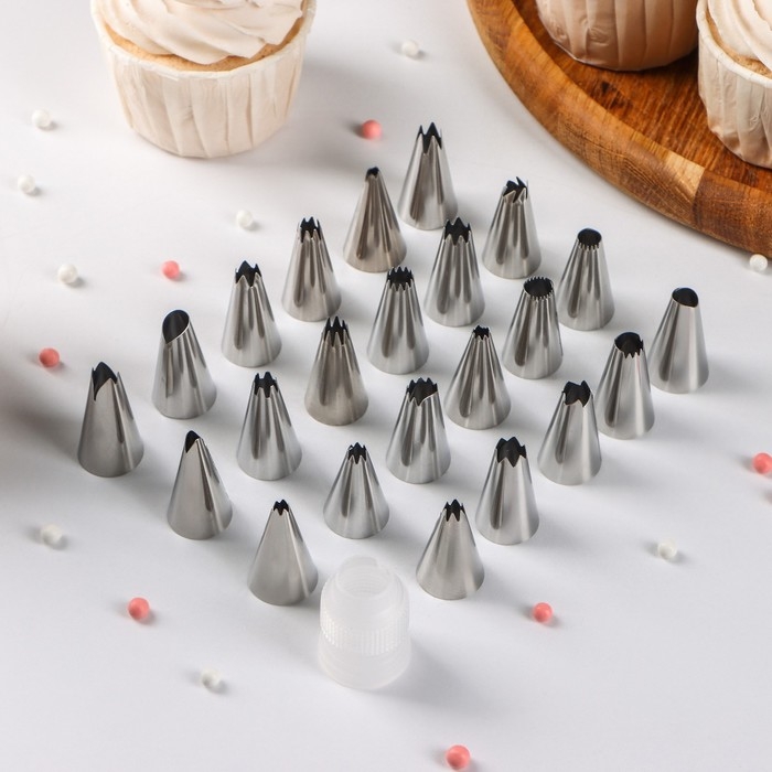 Набор насадок кондитерских Доляна, d=1,5 см, насадки 23 шт, адаптер 1 шт, МИКС Набор насадок кондитерских Доляна, d=1,5 см, насадки 23 шт, адаптер 1 шт, МИКС