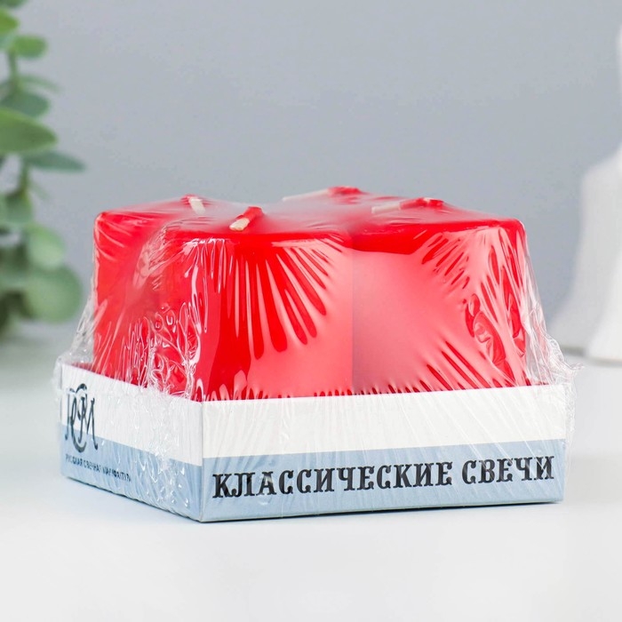 Набор свечей-цилиндров Набор свечей-цилиндров "Интерьерный", 4 шт, 6х4 см, 10 ч, красный