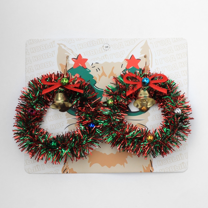 Новый год! Серьги «Новогодние» венок с колоколом, цветные в золоте Новый год! Серьги «Новогодние» венок с колоколом, цветные в золоте