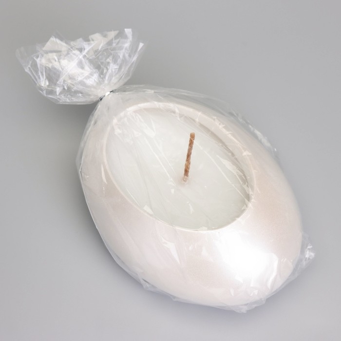 Свеча  Свеча "Капля" в подсвечнике из гипса,14,5х10х6,5см,белый перламутр