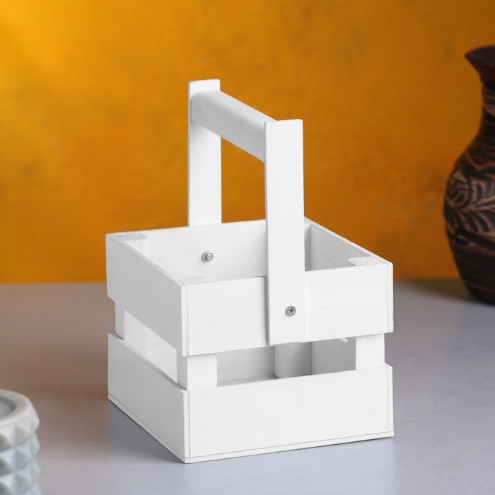 Кашпо деревянное 12×11×9 см  Кашпо деревянное 12×11×9 см "Однушка Лайт", двухреечное, белый Дарим Красиво