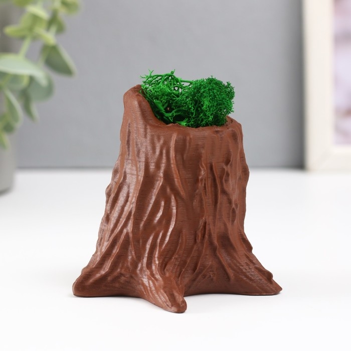 Кашпо бетонное Кашпо бетонное "Пенек" 7,5х8,5х7 см темно-коричневый со мхом (мох зелен стабилизированный)