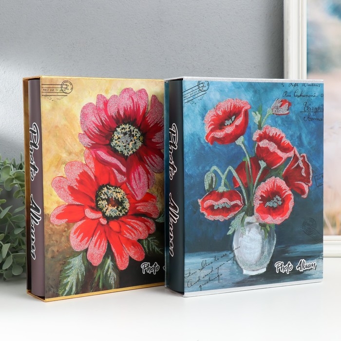 Фотоальбом на 200 фото 10х15 см Фотоальбом на 200 фото 10х15 см "Маки в вазе" МИКС 26х20,5х5,7 см