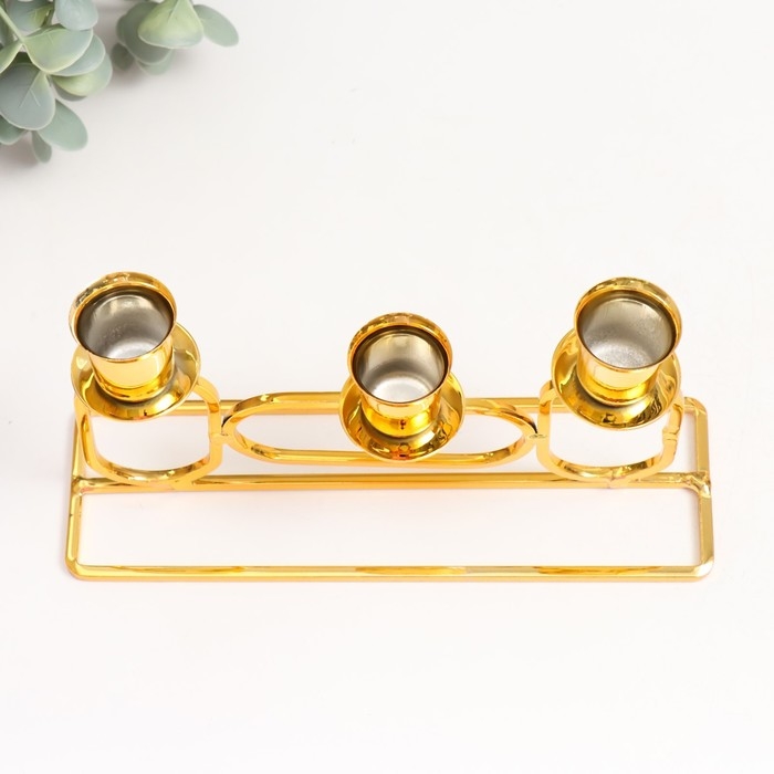 Подсвечник металл на 3 свечи  Подсвечник металл на 3 свечи "Овалы" d=2,3 см золото 5,8х20х11,5 см