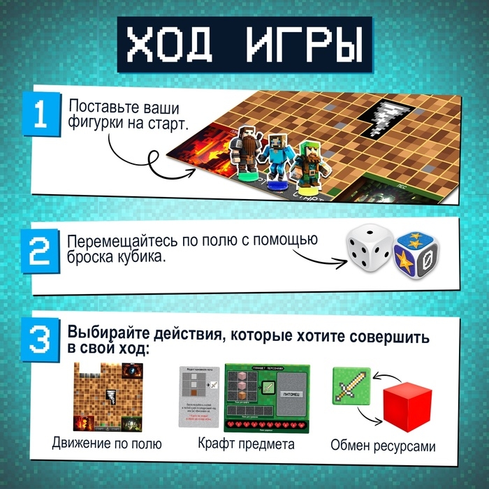 Настольная игра-бродилка «Пиксель-крафт», 2-4 игрока, 7+ Настольная игра-бродилка «Пиксель-крафт», 2-4 игрока, 7+