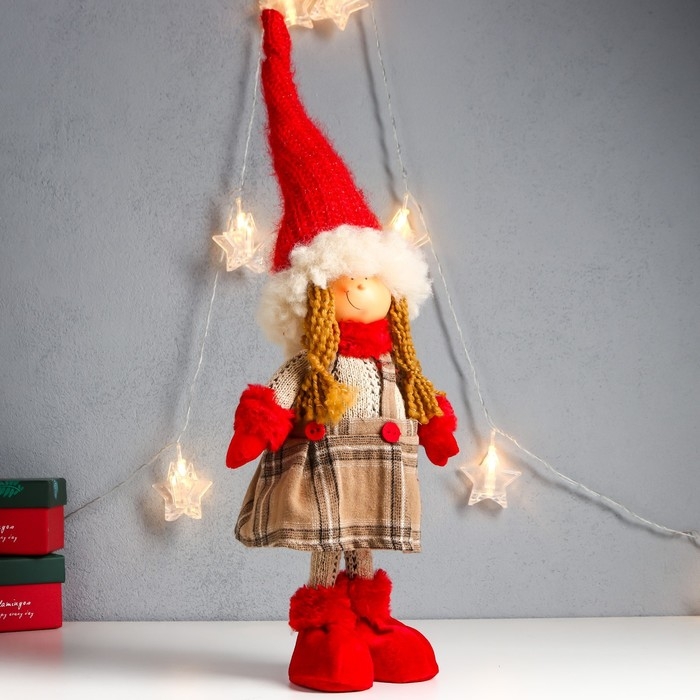 Кукла интерьерная Кукла интерьерная "Девочка в клетчатом сарафане с пуговками" 52х15х10 см