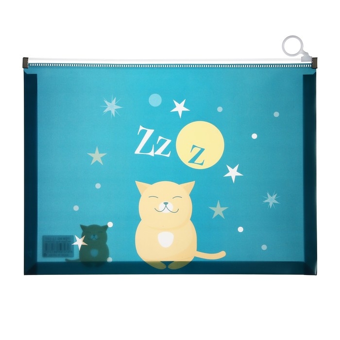 Папка-конверт на молнии формат А4, 180мкр, прозрачная с рисунком Папка-конверт на молнии формат А4, 180мкр, прозрачная с рисунком "Котик", МИКС