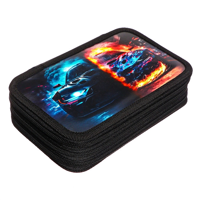 Пенал 3 секции, 125 х 205 х 55 мм, Calligrata 30П26/3 Пенал 3 секции, 125 х 205 х 55 мм, Calligrata 30П26/3 "Тачка огонь", ламинированный картон