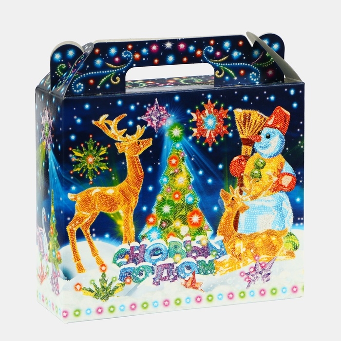 Новый год. Подарочная коробка новогодняя Чемоданчик малый  Новый год. Подарочная коробка новогодняя Чемоданчик малый "Неон.Инсталляция" 17,3 х 6,5 х 15 см.