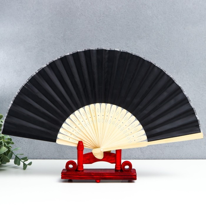 Веер бамбук, текстиль h=21 см  Веер бамбук, текстиль h=21 см "Моноцвет" в коробке, чёрный