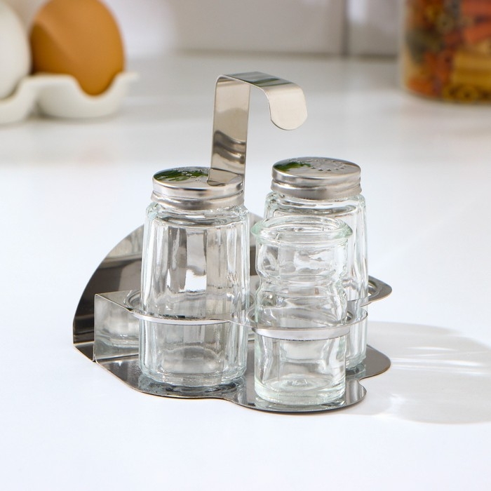 Набор для специй на подставке, 4 предмета: солонка, перечница, салфетница, ёмкость для зубочисток Набор для специй на подставке, 4 предмета: солонка, перечница, салфетница, ёмкость для зубочисток