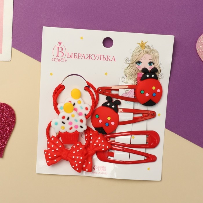 Набор для волос Набор для волос "Ванилька" (4 резинки, 4 невидимки) божьи коровки, красный