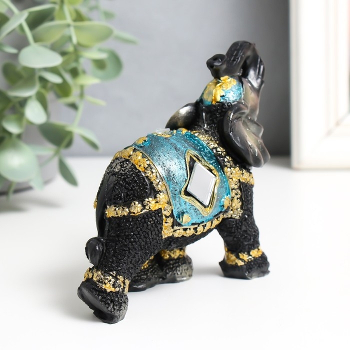 Сувенир полистоун Сувенир полистоун "Слон в синей попоне с кистями и зеркалами" h=10;8;7;6;5,2;4,9;4,5 см