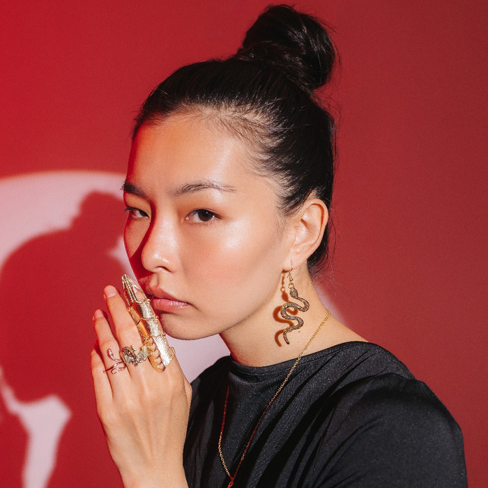 Кольцо «Змея» петля, розовое золочение, безразмерное