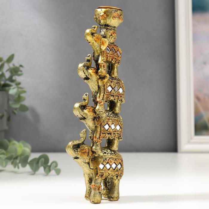 Сувенир полистоун подсвечник Сувенир полистоун подсвечник "Пирамида из 4-х слонов в попоне с зеркалами" 20х6,5х3 см