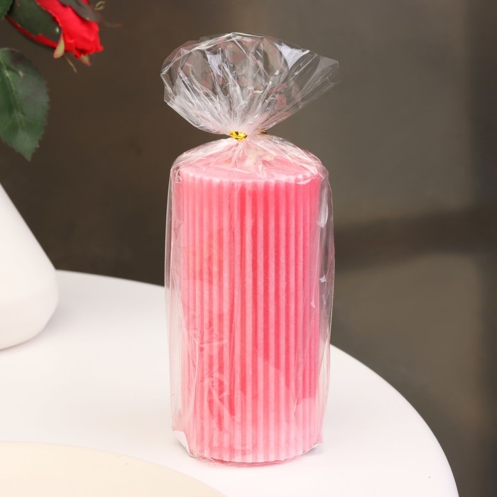 Свеча - цилиндр с гранями, 5&times;10 см, розовая, 6 ч