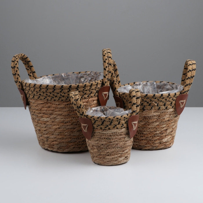 Набор корзин из 3 шт, D20xH16 BD15, D16xH14 BD11, D12xH11 BD9 см, рогоз Набор корзин из 3 шт, D20xH16 BD15, D16xH14 BD11, D12xH11 BD9 см, рогоз