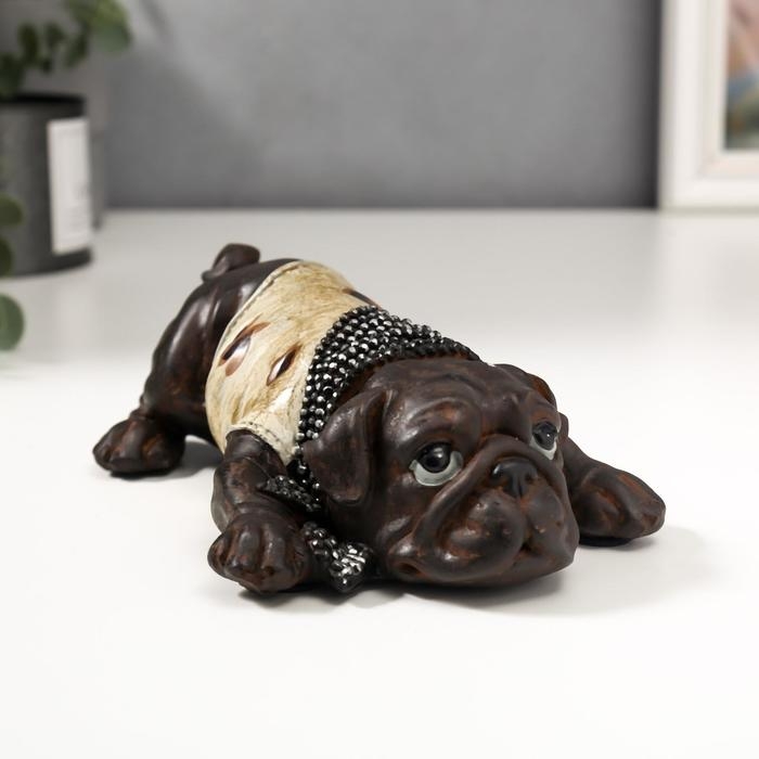 Сувенир полистоун Сувенир полистоун "Мопс в футболке с косынкой" под бронзу 5,5х18х11 см