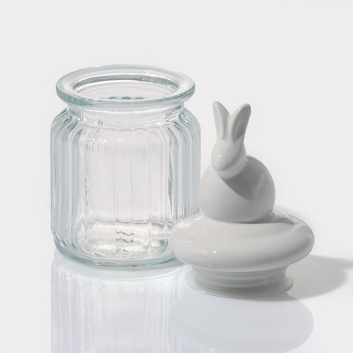 Банка стеклянная для хранения сыпучих продуктов Доляна &laquo;Зайка&raquo;, 230 мл, с керамической крышкой