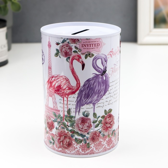 Копилка металл банка Копилка металл банка "Фламинго, цветы и Париж" МИКС 12х8х8 см