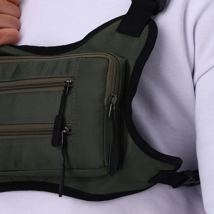 Сумка нагрудная на молнии, 2 наружных кармана, цвет зелёный Сумка нагрудная на молнии, 2 наружных кармана, цвет зелёный