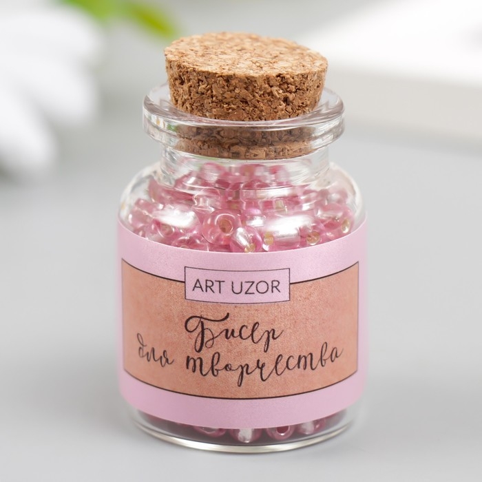 Бисер круглый 6/0 в бутылочке  Бисер круглый 6/0 в бутылочке "Розовый" прозрачно-цветной 20 гр