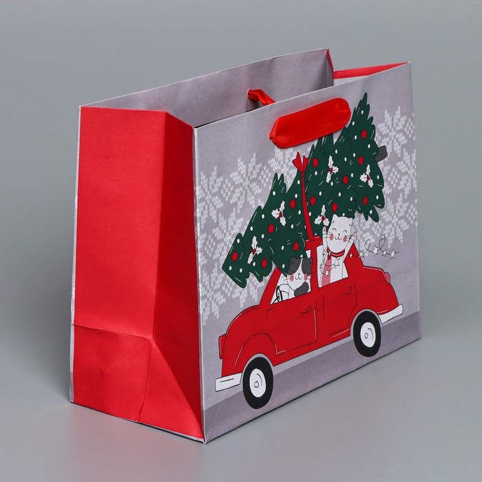 Пакет подарочный новогодний крафтовый горизонтальный «Спешу к тебе», MS 23 х 18 х 10 см, Новый год Пакет подарочный новогодний крафтовый горизонтальный «Спешу к тебе», MS 23 х 18 х 10 см, Новый год