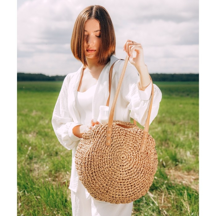 Сумка женская SL Home, ручное плетение, хлопок, длина ручек 30 см, 45×43 см Сумка женская SL Home, ручное плетение, хлопок, длина ручек 30 см, 45×43 см