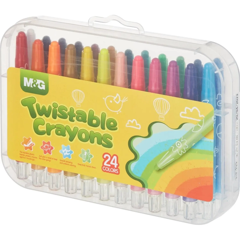 Мелки восковые M&G, круглые, выдвижной механизм, 24 цвета, в наб, для детей