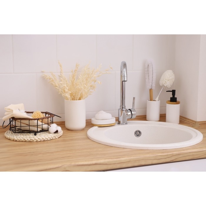 Щётка для посуды Доляна Meli, 30×7 см, бамбуковая ручка, замшевая петелька Щётка для посуды Доляна Meli, 30×7 см, бамбуковая ручка, замшевая петелька