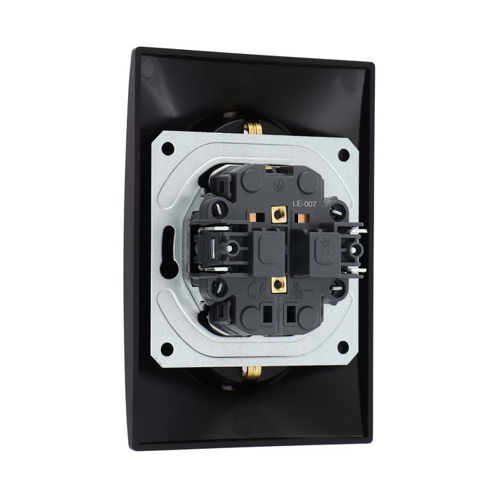 Розетка двухместная TOT Elegant, 16 А, скрытая, с з/к, черная Розетка двухместная TOT Elegant, 16 А, скрытая, с з/к, черная