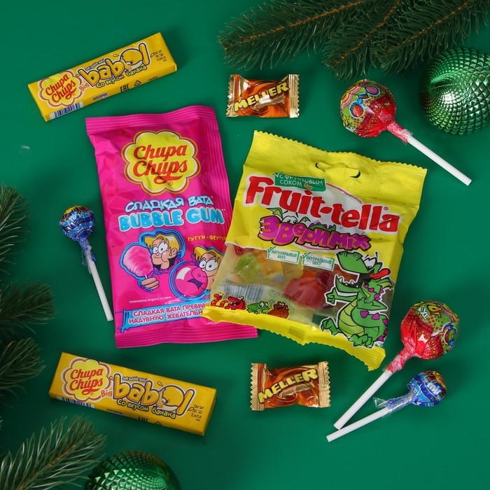 Новогодний набор с кондитерскими изделиями Chupa Chups, Fruittella и Meller, 201,4 г