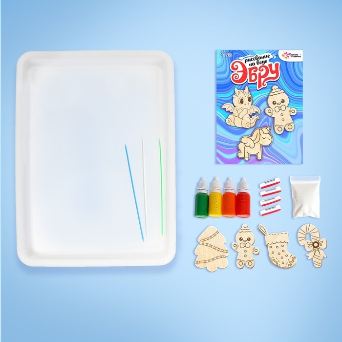 Набор для творчества «Рисуем в технике эбру. Значки из дерева: Новый год» Набор для творчества «Рисуем в технике эбру. Значки из дерева: Новый год»