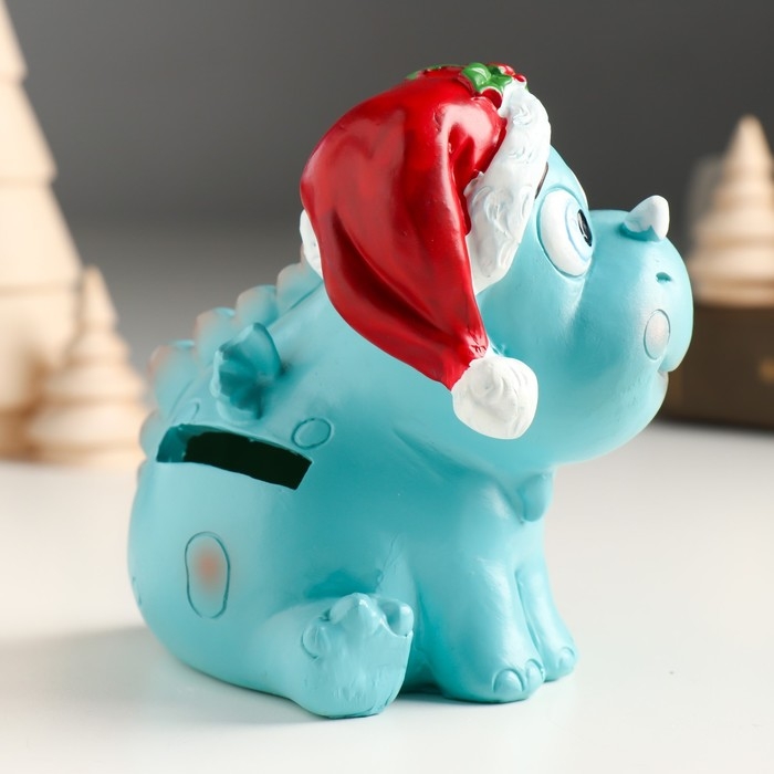 Копилка полистоун Копилка полистоун "Дракоша цвета неба в новогоднем колпаке" 10х8,5х10 см