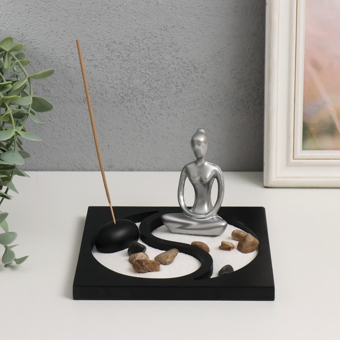 Сад камней Дзен  Сад камней Дзен "Медитация. Инь-ян" песок+аромапалочка 15х15х9,3 см