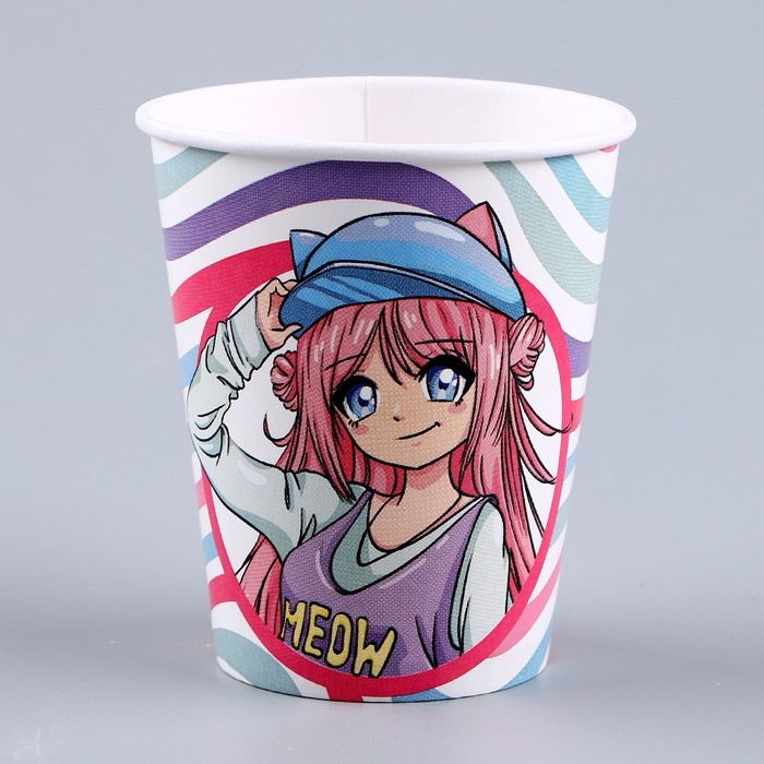 Набор бумажной посуды одноразовый Аниме&raquo;, фуксия: 6 тарелок, 1 гирлянда, 6 стаканов, 6 колпаков