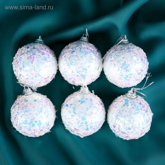 Ёлочные игрушки &laquo;Снежное сияние&raquo;, шары новогодние, d=5 см, набор 6 шт., белый