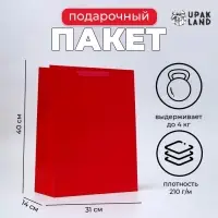 Пакет подарочный ламинированный вертикальный &laquo;Красный&raquo;, L 31&times;40&times;14 см