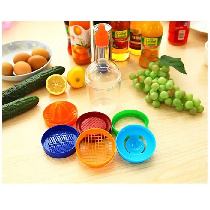 Набор кухонных принадлежностей Kitchen, бутылка-мерный стакан 380 мл, 7 насадок, 29&times;8.5 см, разноцветный