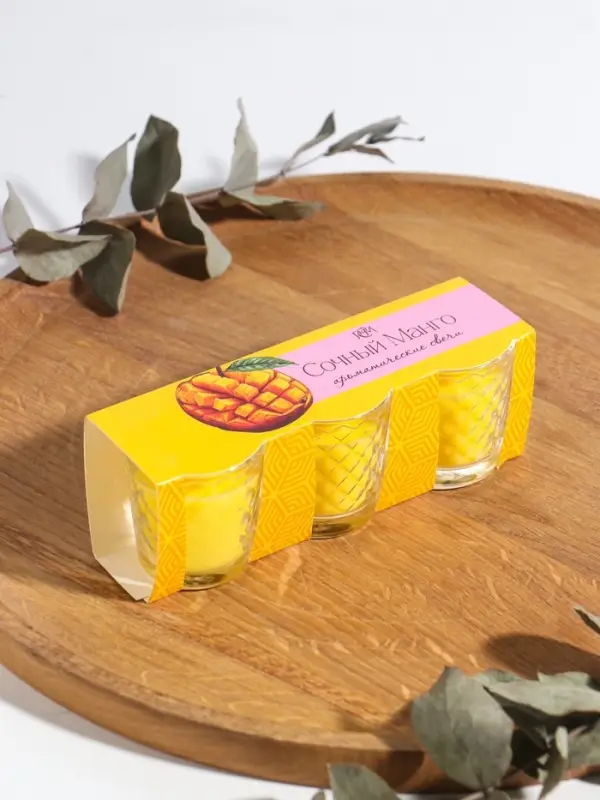 Ароматическая свеча в стакане, набор 3 шт., по 50 мл, 10 ч, 32 г, сочный манго