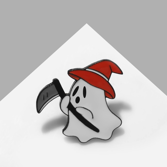 Значок Значок "Привидение" с косой, цвет бело-оранжевый в чёрном металле