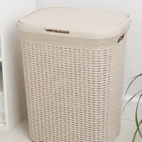 Корзина бельевая &laquo;Ротанг&raquo;, 60 л, 34.6&times;44.5&times;56 см, с крышкой, латте