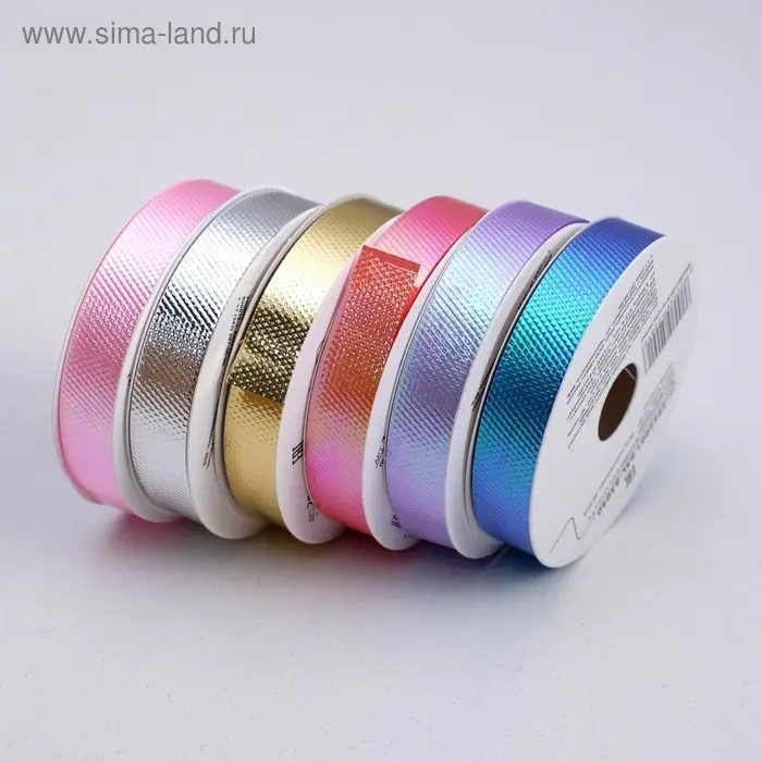 Лента упаковочная для декора и подарков, набор 6 шт., 1.2 см × 5 м