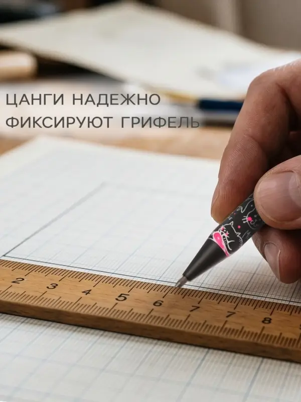 Карандаш механический цанговый 2.0 мм FunGraphix &laquo;Чёрные котята&raquo;, НВ, шестигранный, пластиковый корпус, с точилкой