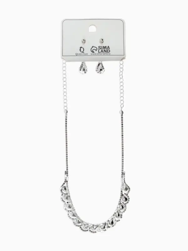 Набор 2 предмета: серьги, колье &laquo;Листопад&raquo;, капли, белый в серебре, 45 см