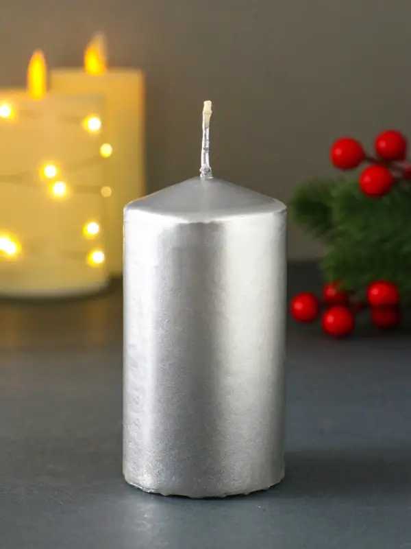 Свеча-столбик новогодняя 100х50 см, цв. серебряный