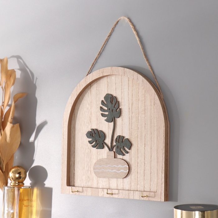 Крючки декоративные дерево Крючки декоративные дерево "Ветки монстеры в вазе" 2,5х19,5х19,5 см